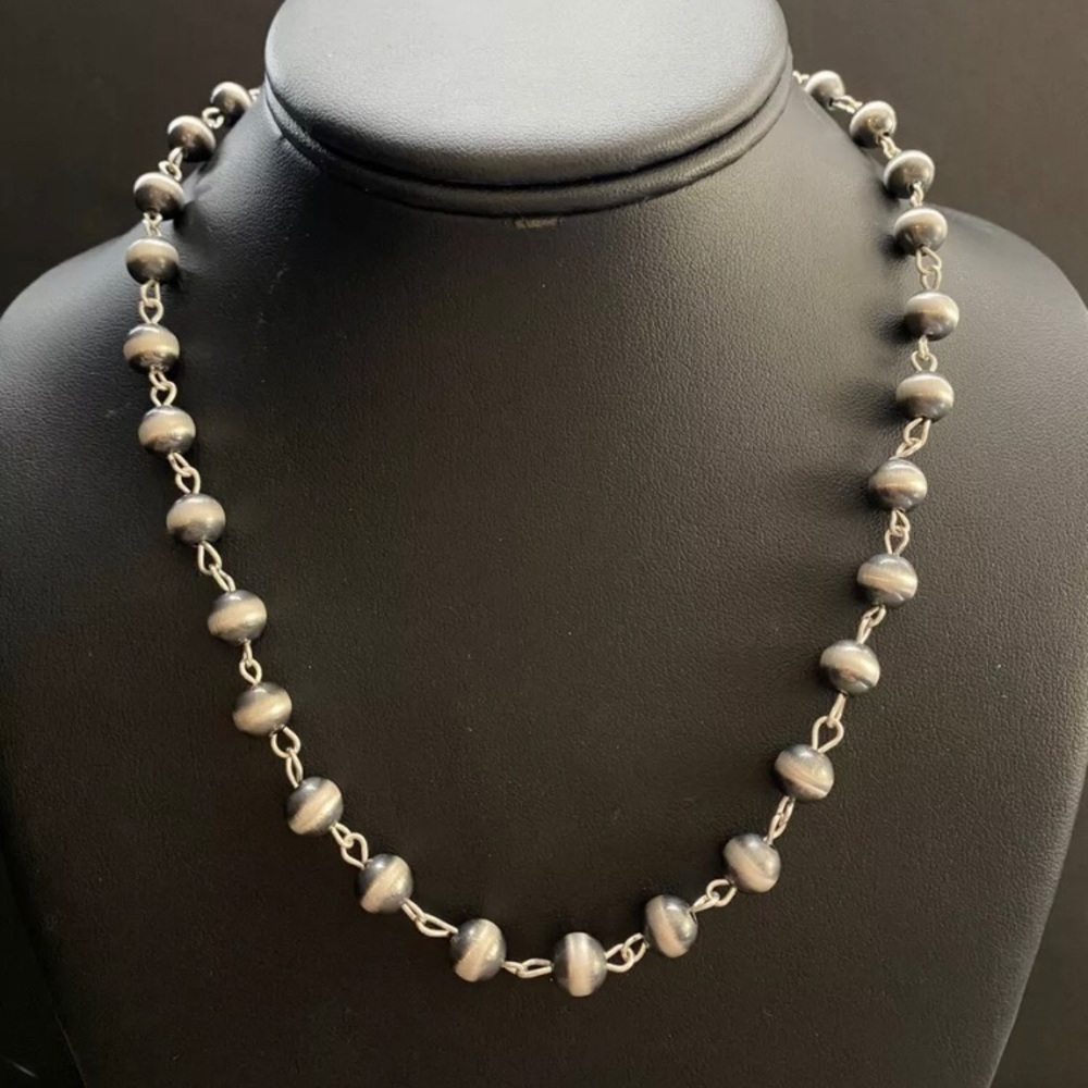 Sterling Silver 8mm Rosary Bead Necklace